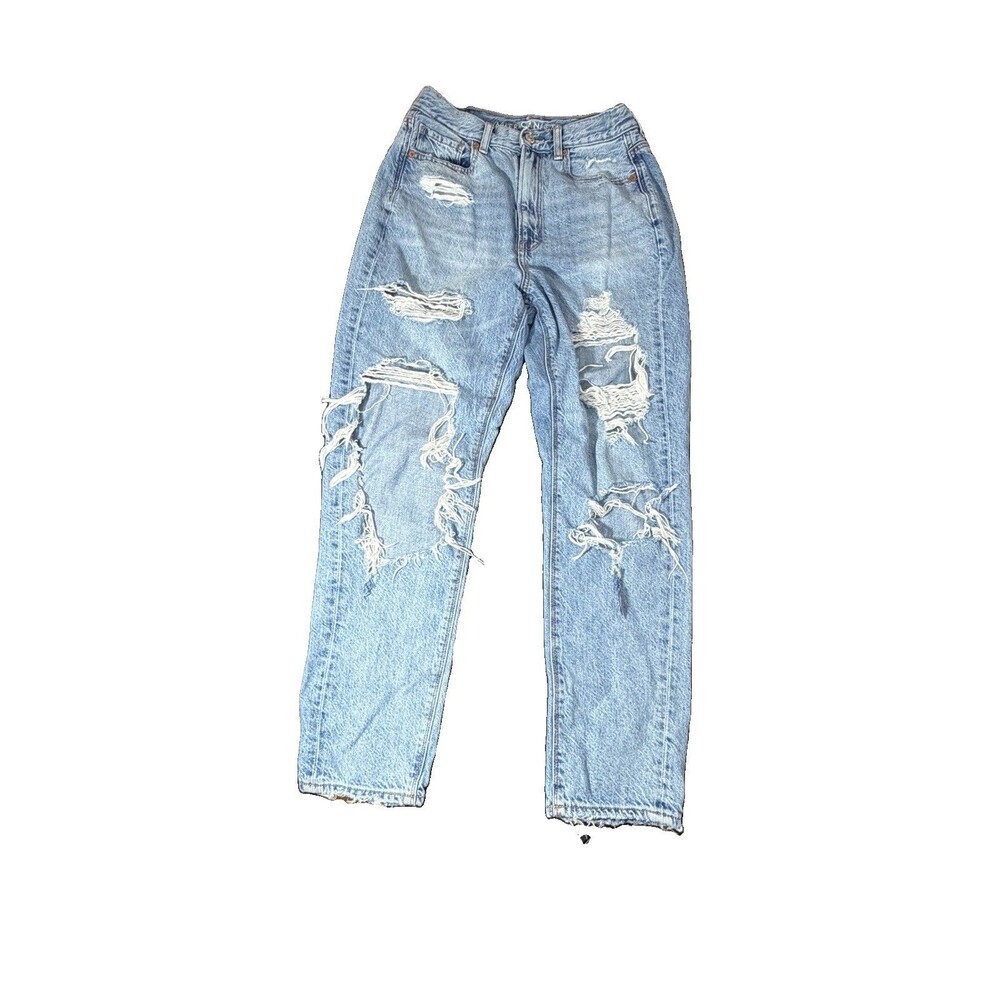 American Eagle Denim Blue Highest Rise Mom Jeans Baggy Straight Women's Size 10